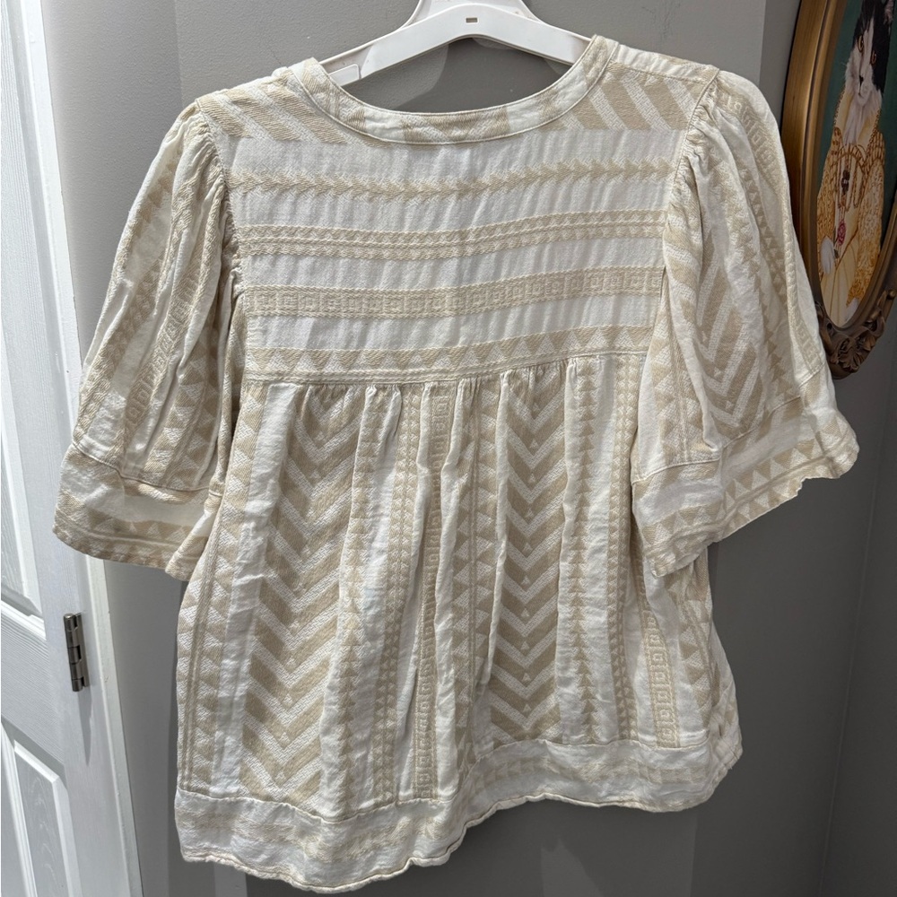 Old Navy Cream Textured V-Neck Peasant Top-Lg - Picture 5 of 6